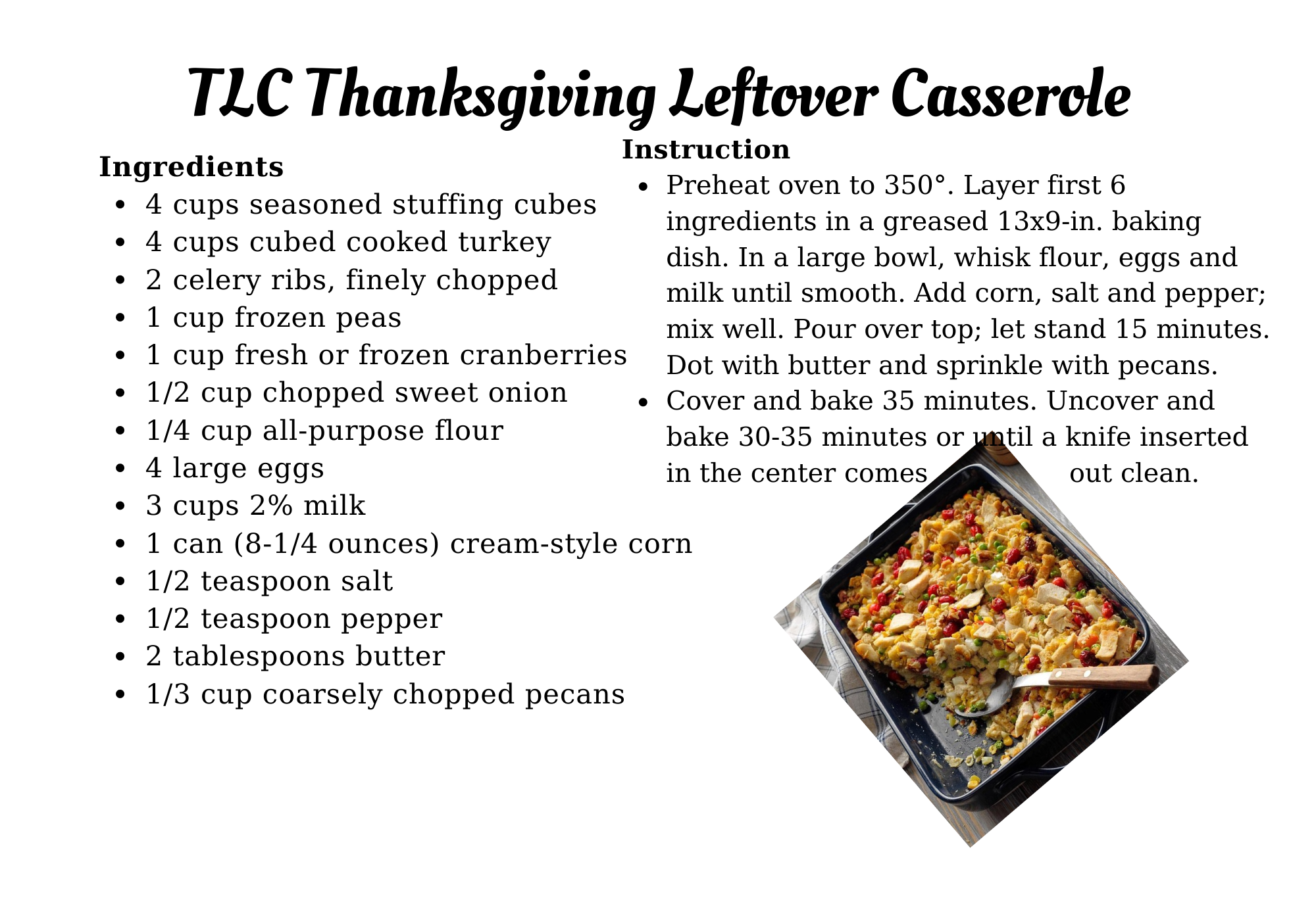 Tlc Thanksgiving Leftover Casserole Half Sheet Indy Food Policy Icfac 